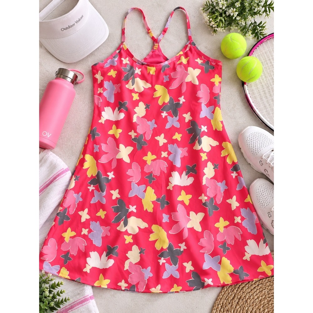 Outdoor Voices The Exercise Dress XL Pink Floral Built In Shorts Athletic Tennis